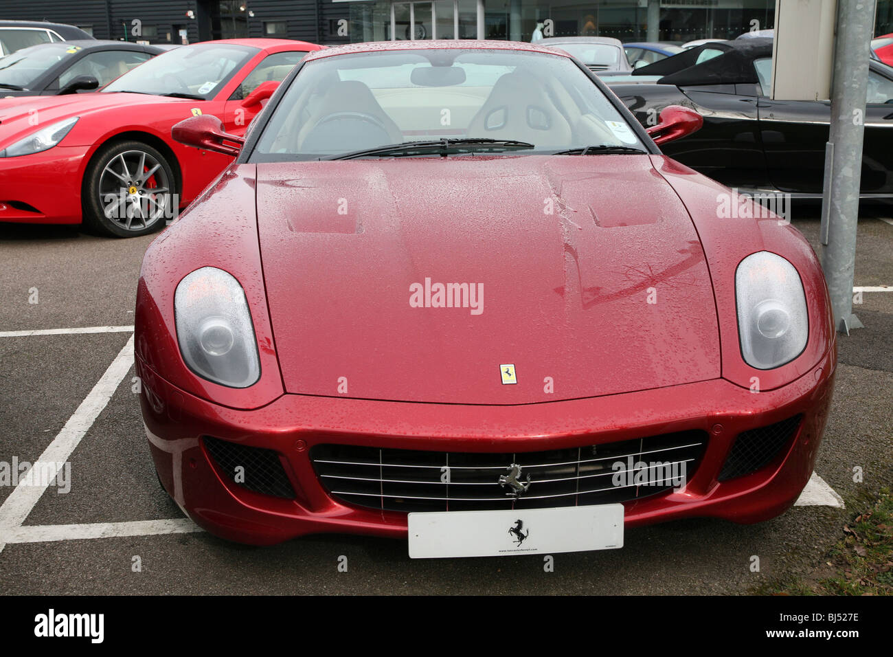 Nouvelle voiture Ferrari rouge sur les ventes avant-cour Banque D'Images