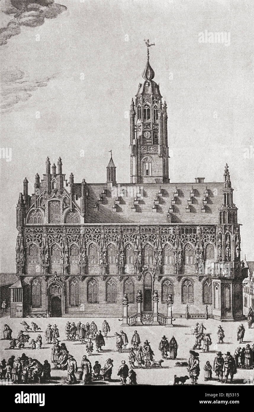 Le Stadhuis, Middelburg, Zélande, Pays-Bas, comme il était au 16e siècle. Banque D'Images
