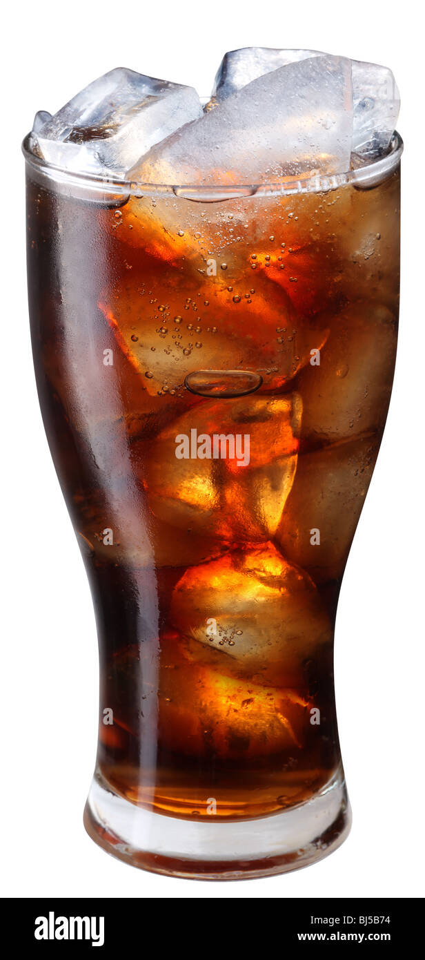 Verre de cola avec de la glace Banque D'Images