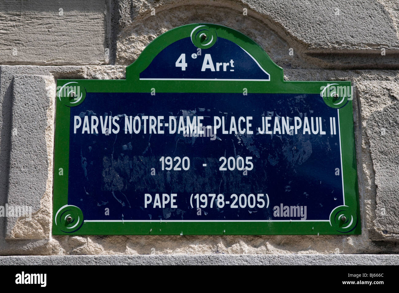 Parvis Notre-Dame - Place Jean-Paul II signe, Ile de la Cité, Paris, France. Banque D'Images