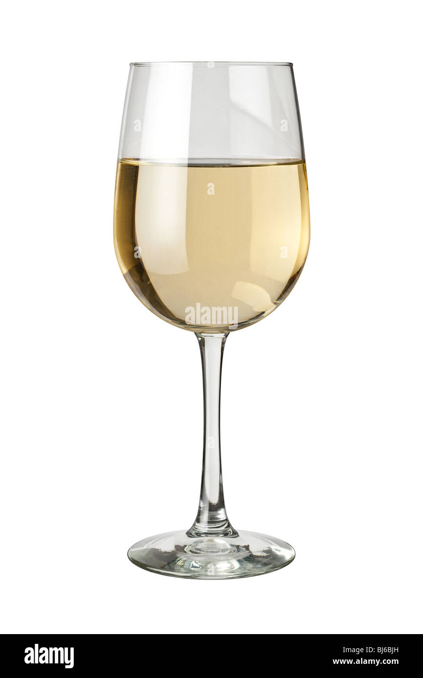 Vin blanc et verre isolé sur fond blanc Banque D'Images