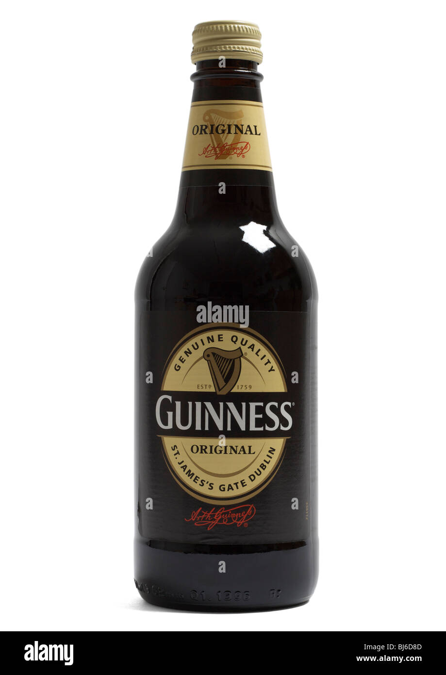 Bouteille de Guinness sur fond blanc Banque D'Images