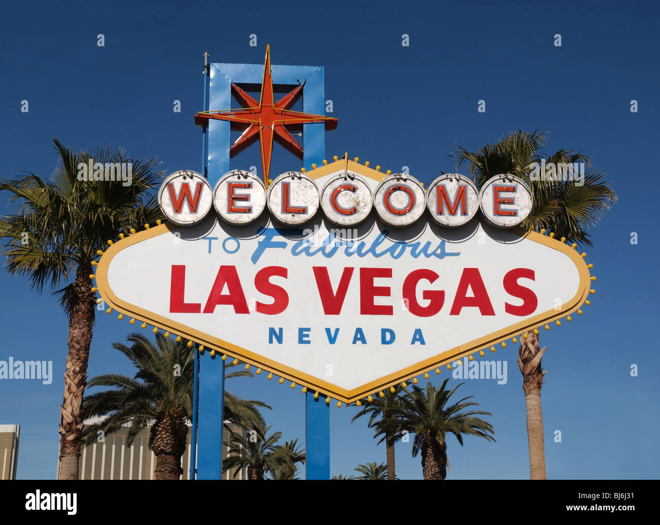 Las Vegas Nevada welcome sign avec palmiers Banque D'Images