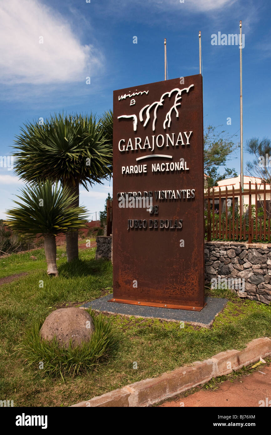 Le panneau à l'entrée au centre des visiteurs du Parc National de Garajonay pour le, La Gomera. Banque D'Images