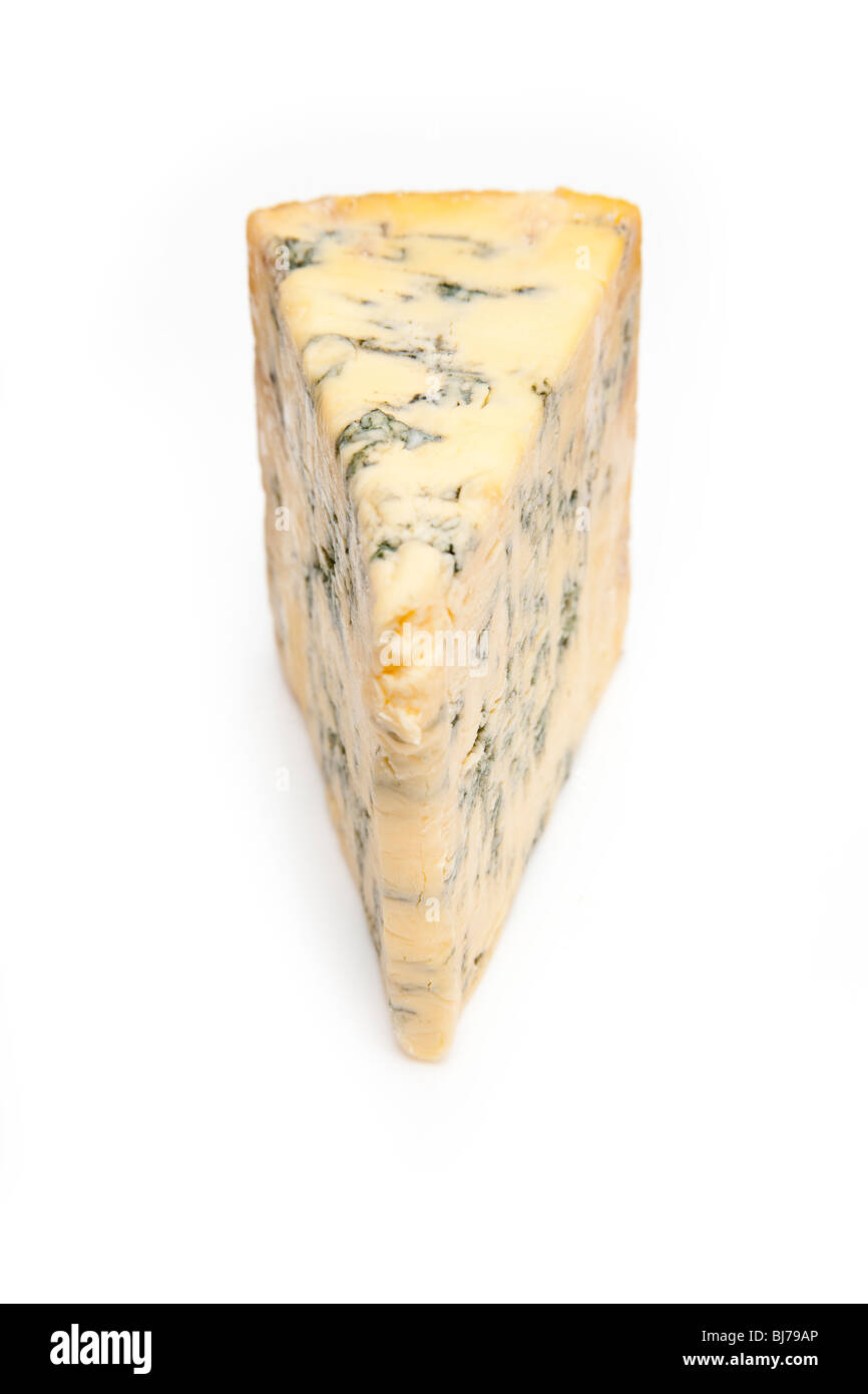 British bleu ( ) Stilton cheese wedge isolated on a white background studio. Banque D'Images