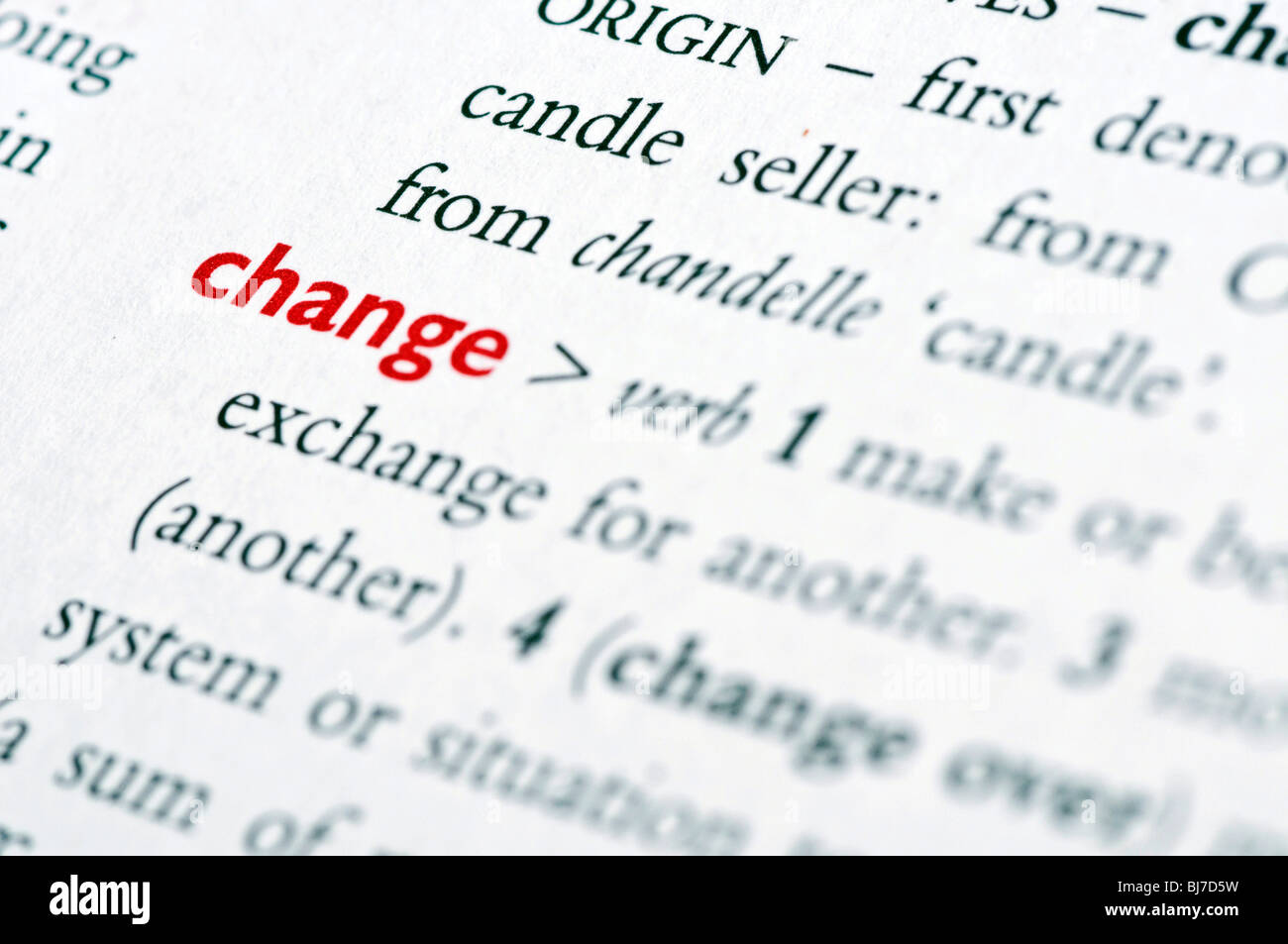 Définition du dictionnaire du mot "changer", Banque D'Images
