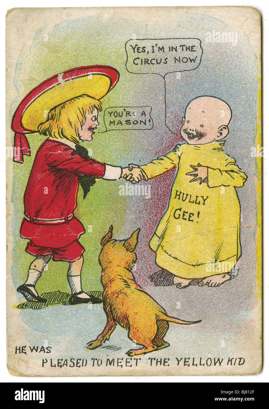 Vers 1904 Buster Brown et le Yellow Kid trading card, avec tige le chien, par R.F. Outcault. Banque D'Images
