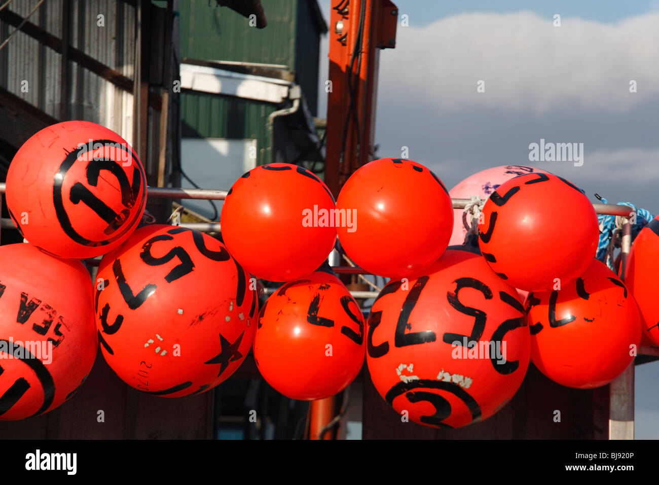 Collection de vieux flotteurs de pêche commerciale, Prince Rupert, BC Banque D'Images