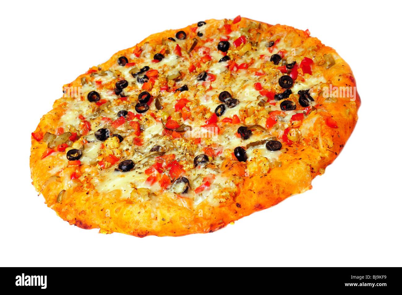 Pizza ronde isolated over white Banque D'Images