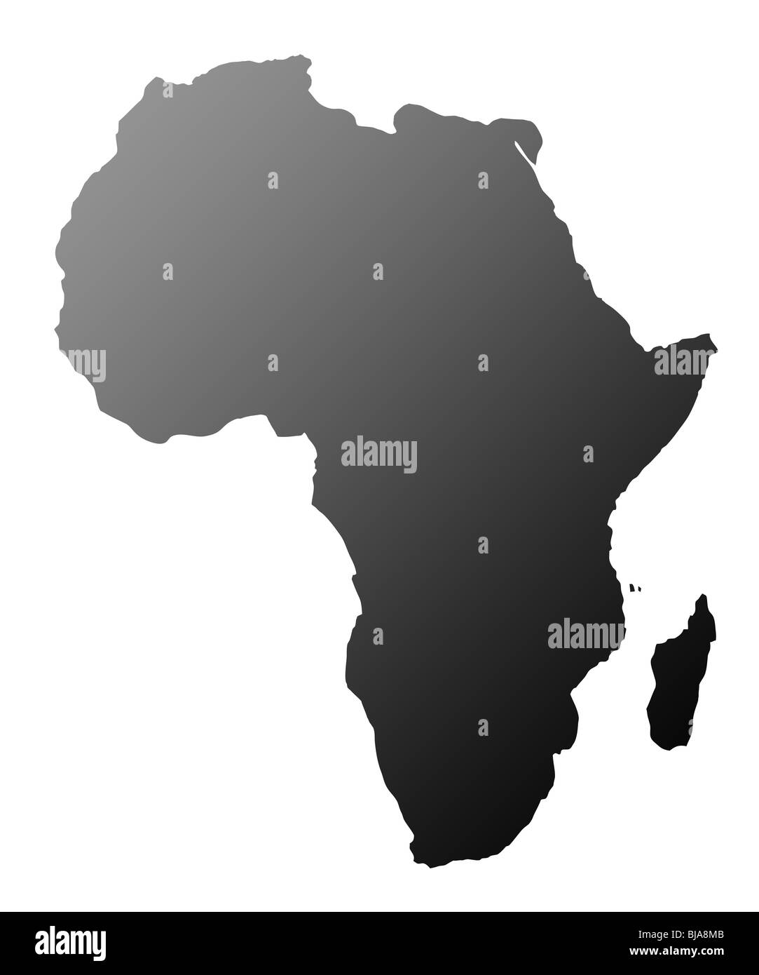 Silhouette de continent africain, isolé sur fond blanc. Banque D'Images