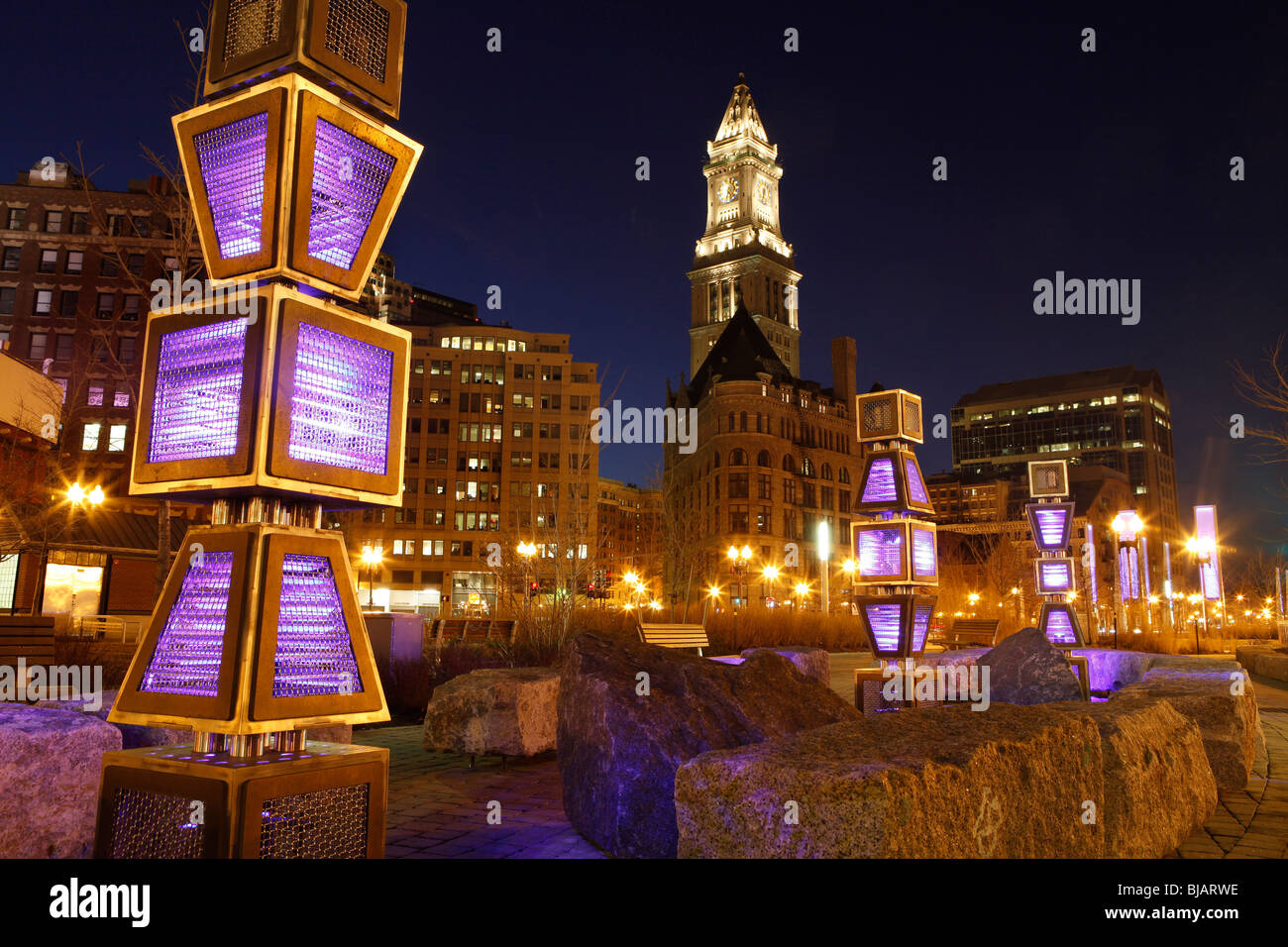 Boston Massachusetts, sculpture de lumière sur la Rose Kennedy Greenway Banque D'Images