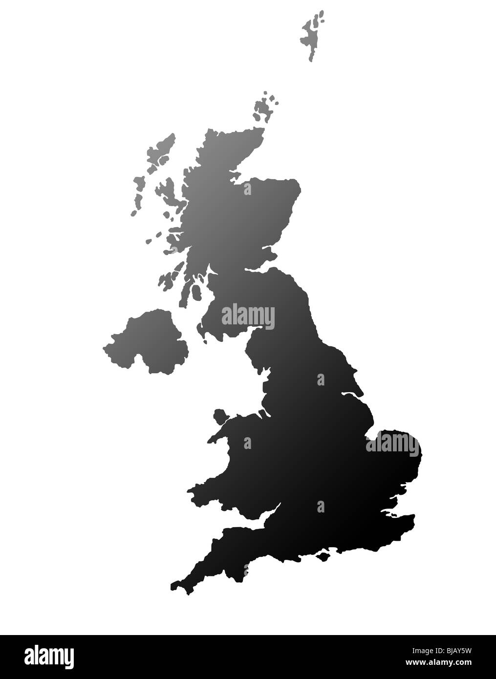 Carte noire silhouette de Royaume-Uni, isolé sur fond blanc. Banque D'Images