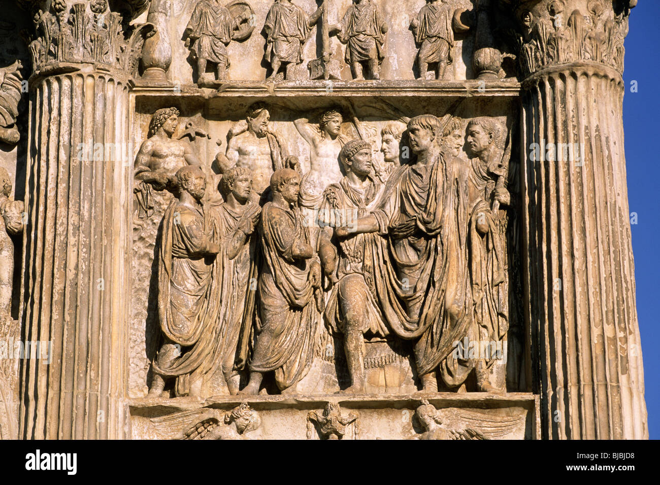 Italie, Campanie, Bénévent, arche de Trajan, bas relief romain de près Banque D'Images