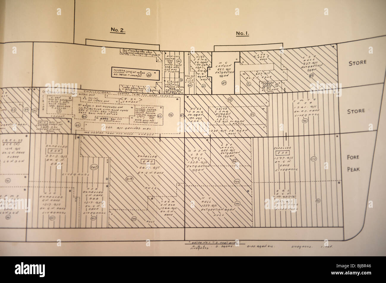 Les plans de chargement en vrac de navires de 1963 SS Leicestershire Liverpool à Rangoon via Colombo Banque D'Images