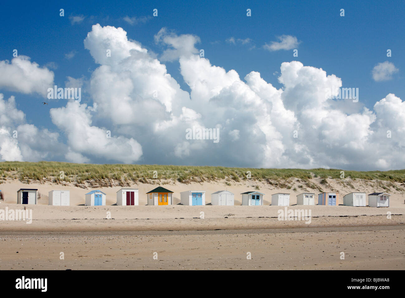 Cabines de plage, l'île de Texel, Hollande Banque D'Images