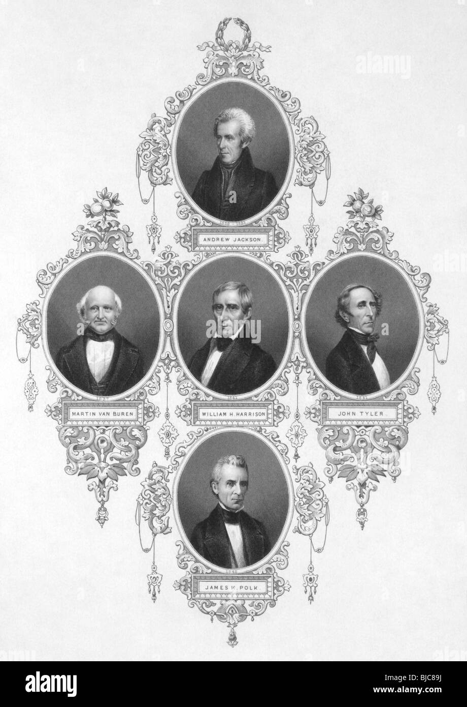 Les présidents américains de 1829 à 1849 gravure sur des années 1800. Banque D'Images