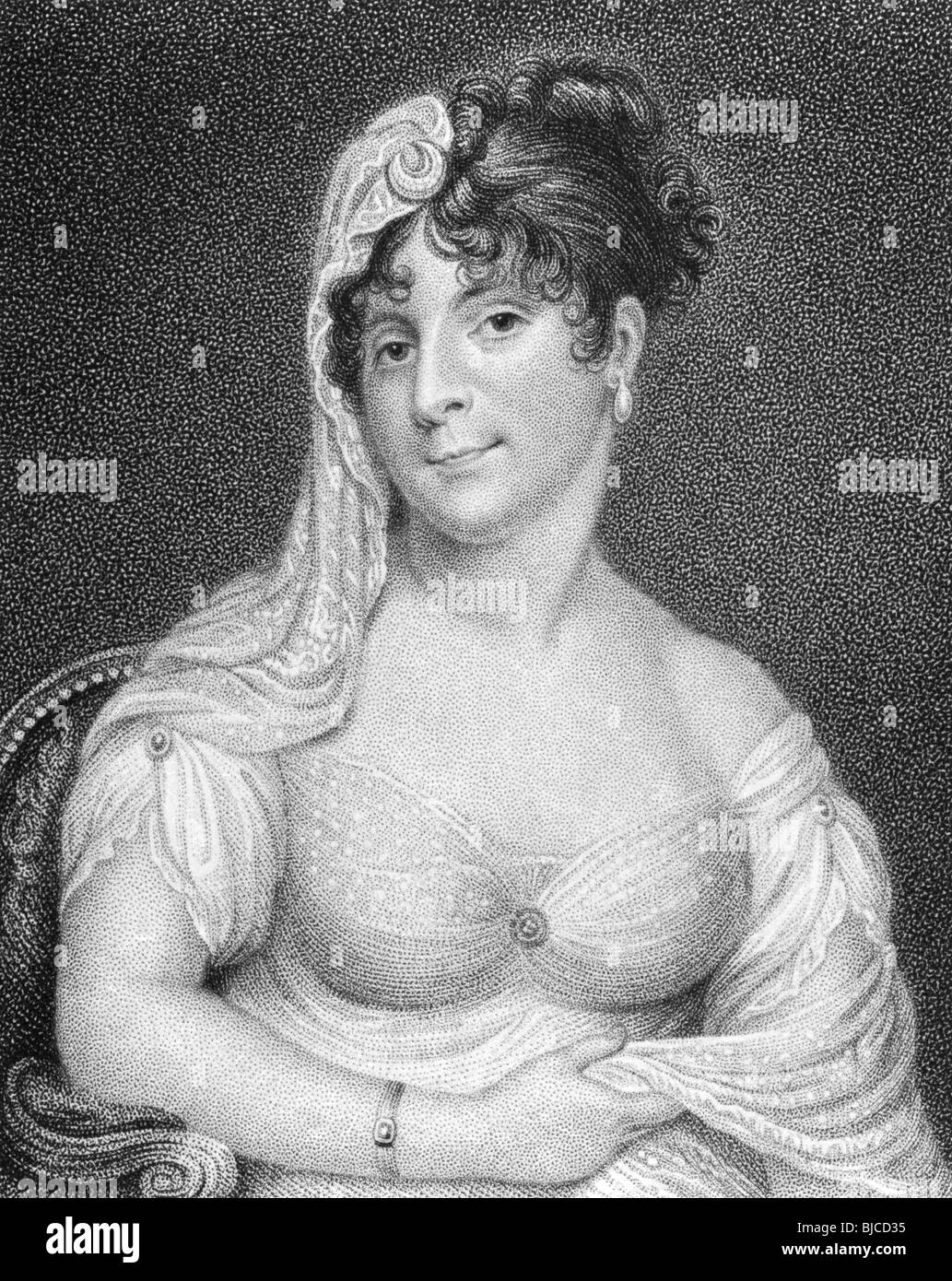 Mme Wybrow sur gravure à partir des années 1800. Gravée par R.Coober après une photo par Hayter et publié à Londres par J.Bell en 1813 Banque D'Images