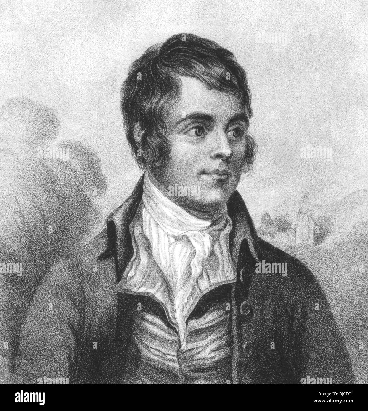 Robert Burns (1759-1796) gravure sur des années 1800. Poète écossais et parolier. Le poète national de l'Ecosse. Banque D'Images