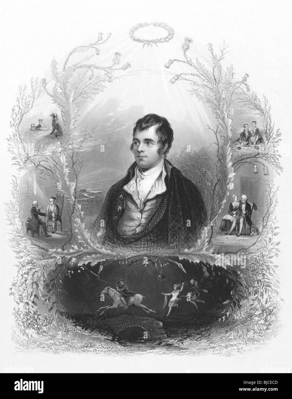 Robert Burns (1759-1796) gravure sur des années 1800. Poète écossais et parolier. Le poète national de l'Ecosse. Banque D'Images