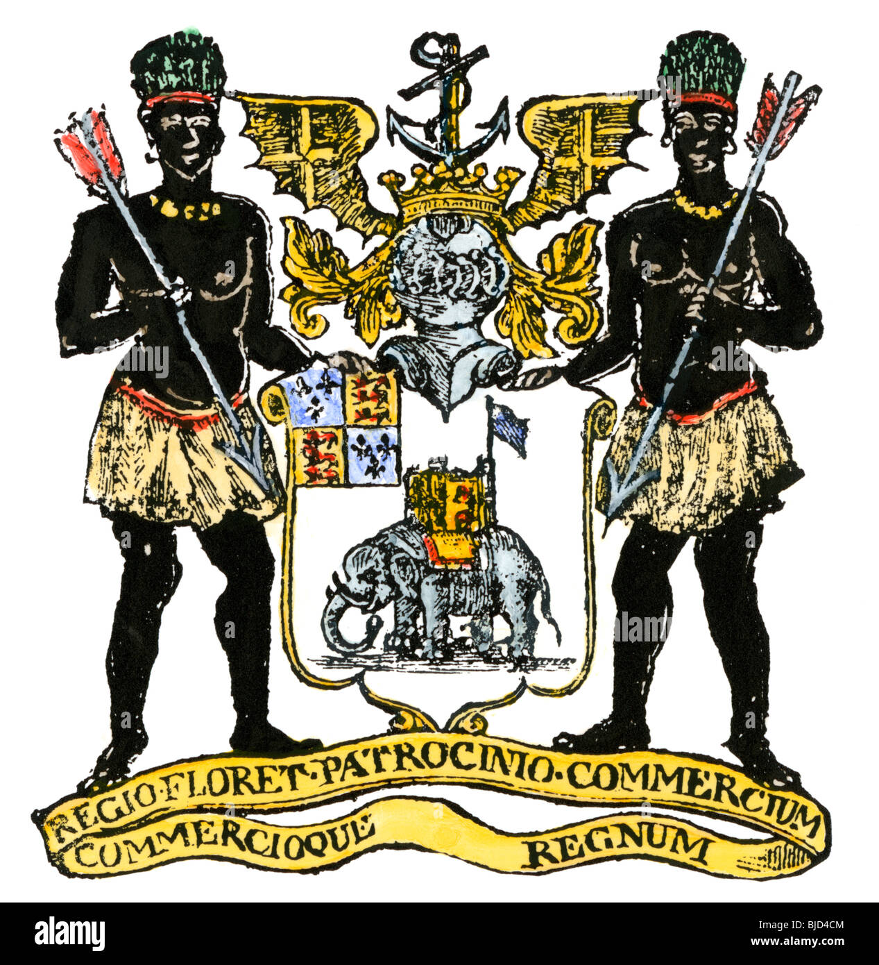 African Company, Incorporated d'armes à Londres en 1588. À la main, gravure sur bois Banque D'Images