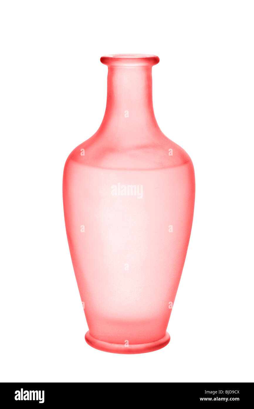 Vase en verre dépoli rouge isolé sur un fond blanc, pur Banque D'Images