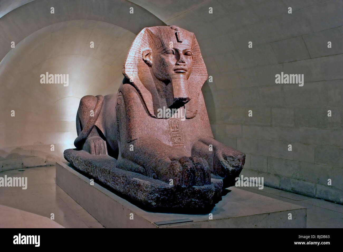 Paris, France, Musée du Louvre. L'Egypte ancienne galerie, Sully. Sculpture de sphinx de Tanis, en granit rose. Banque D'Images