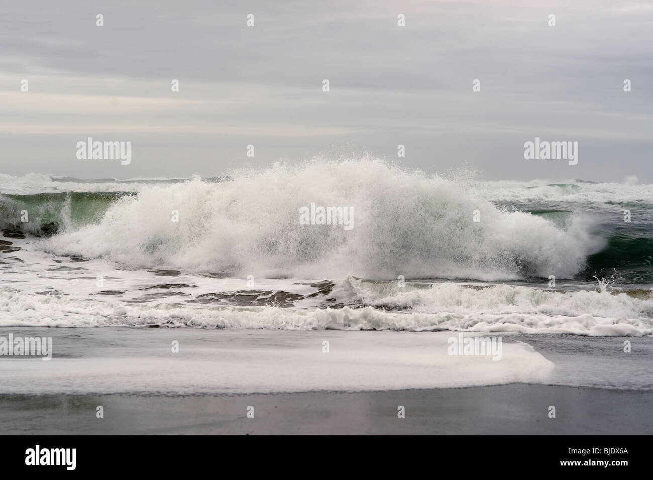 De grosses vagues écraser sur Long Beach, parc national Pacific Rim, en Colombie-Britannique, Canada. Banque D'Images