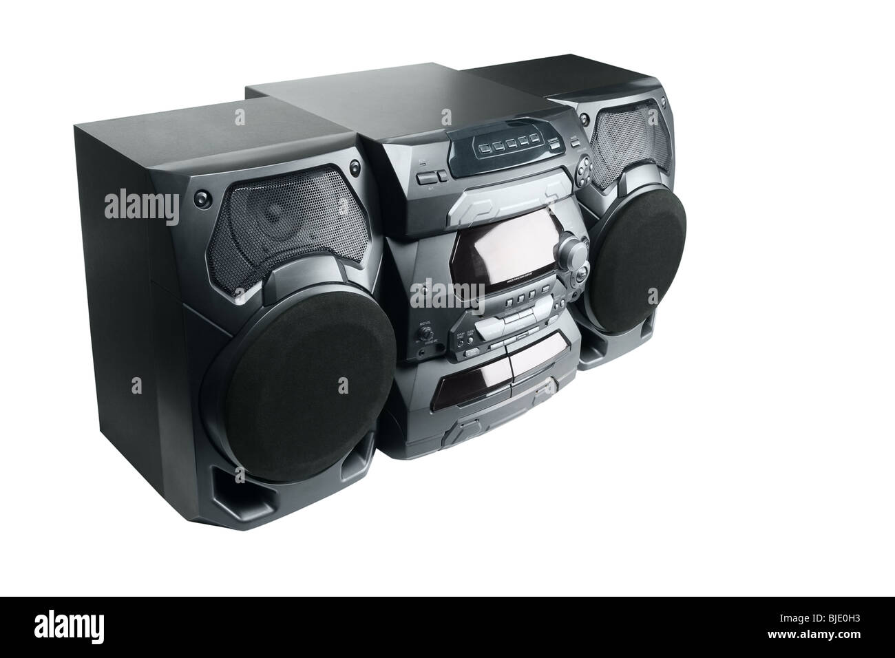 Système stéréo compact avec lecteur CD et cassette radio isolé sur fond