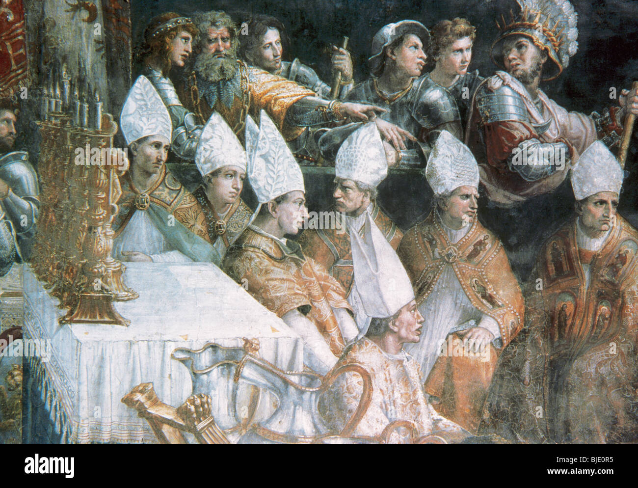 Raphaël, Raffaello Sanzio ou Santi, appelé (Urbino, 1483-Rome, 1520). Peintre italien. Couronnement de Charlemagne. La cité du Vatican. Banque D'Images