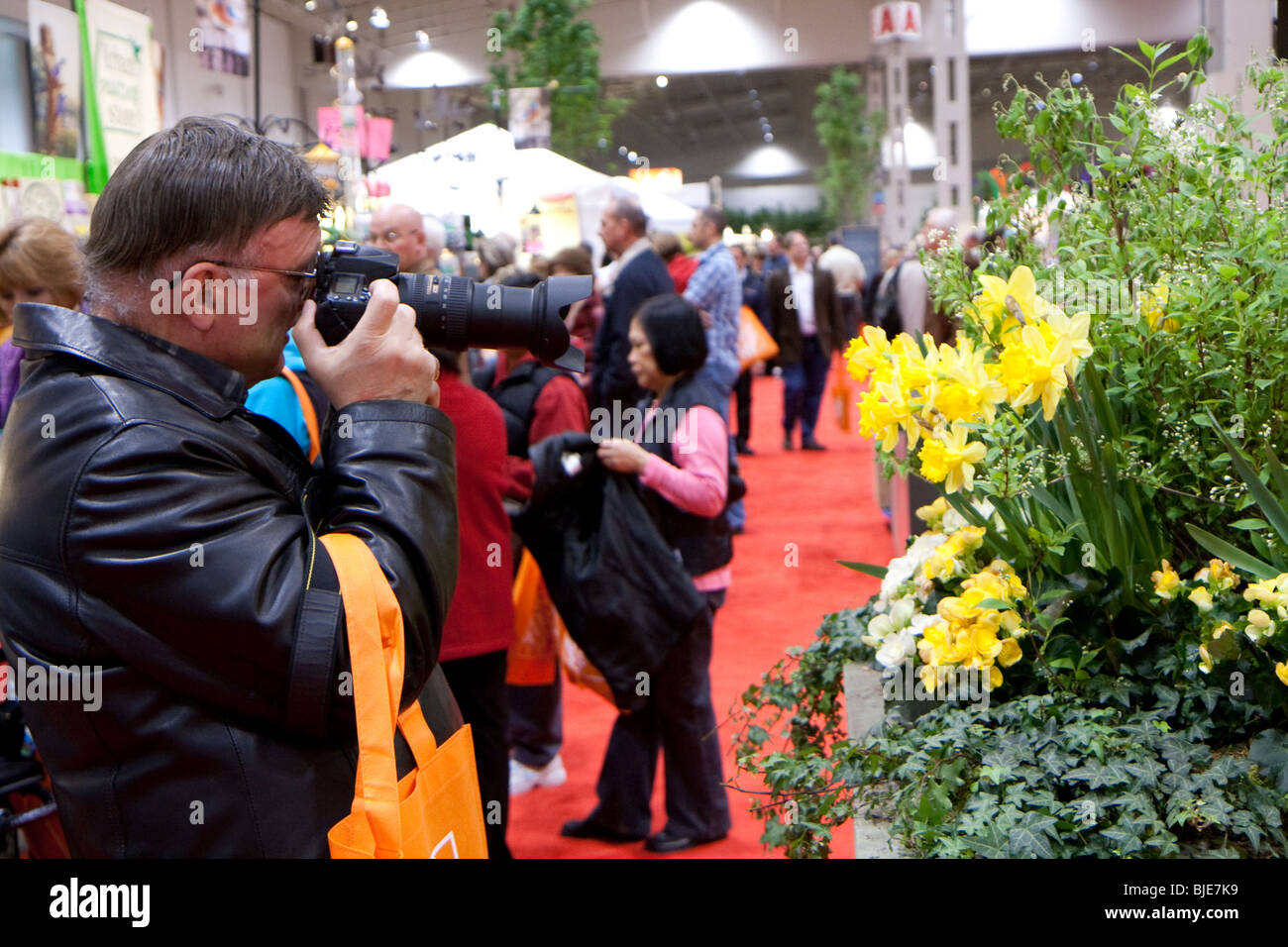 Canada blooms bloom jardin de fleurs de l'événement photographe lunettes senior retraité afficher Banque D'Images