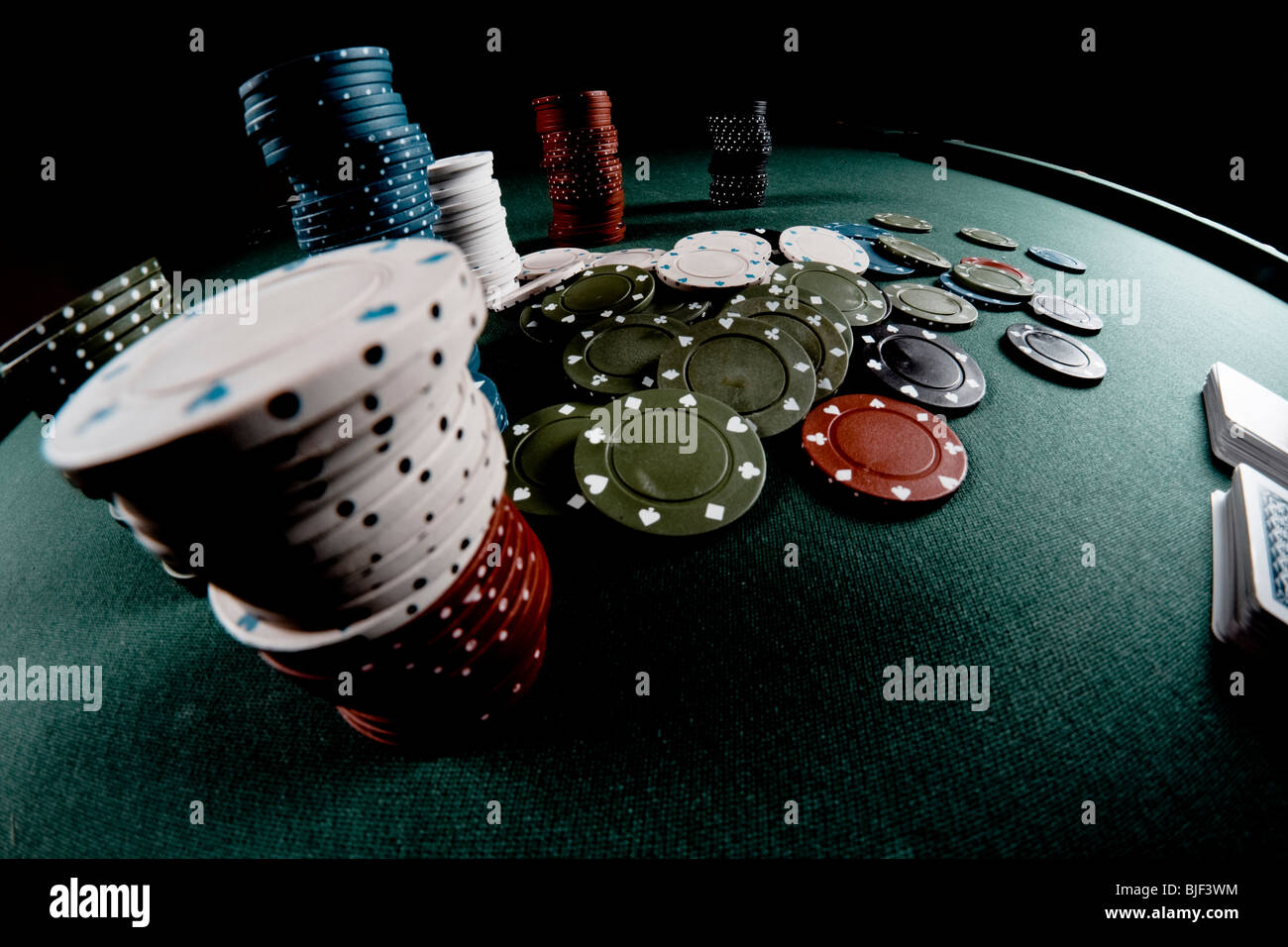 Jeu de poker prises avec objectif fisheye Banque D'Images