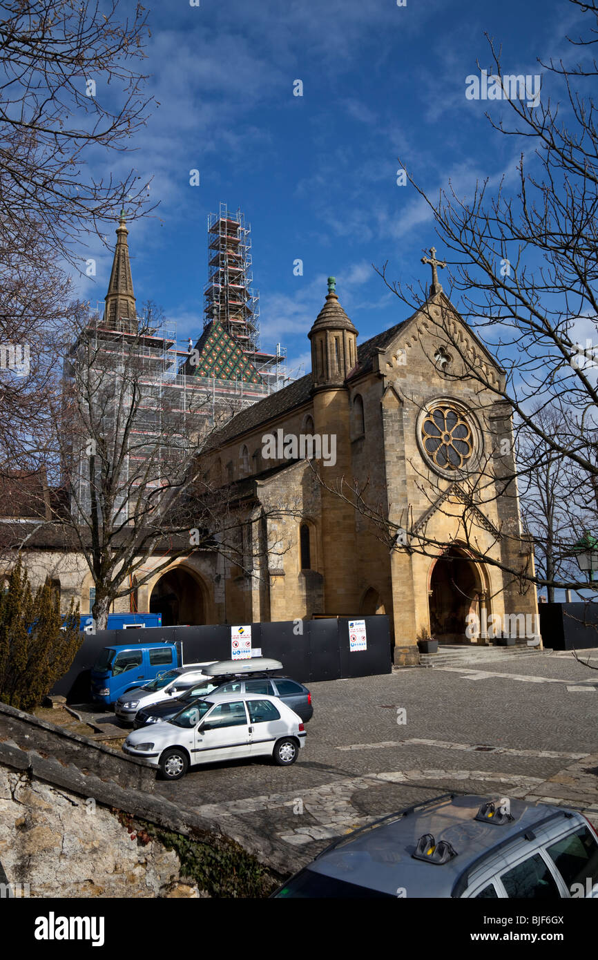 La rénovation de la collégiale à l'échafaud, Neuchâtel, Suisse. Charles Lupica Banque D'Images