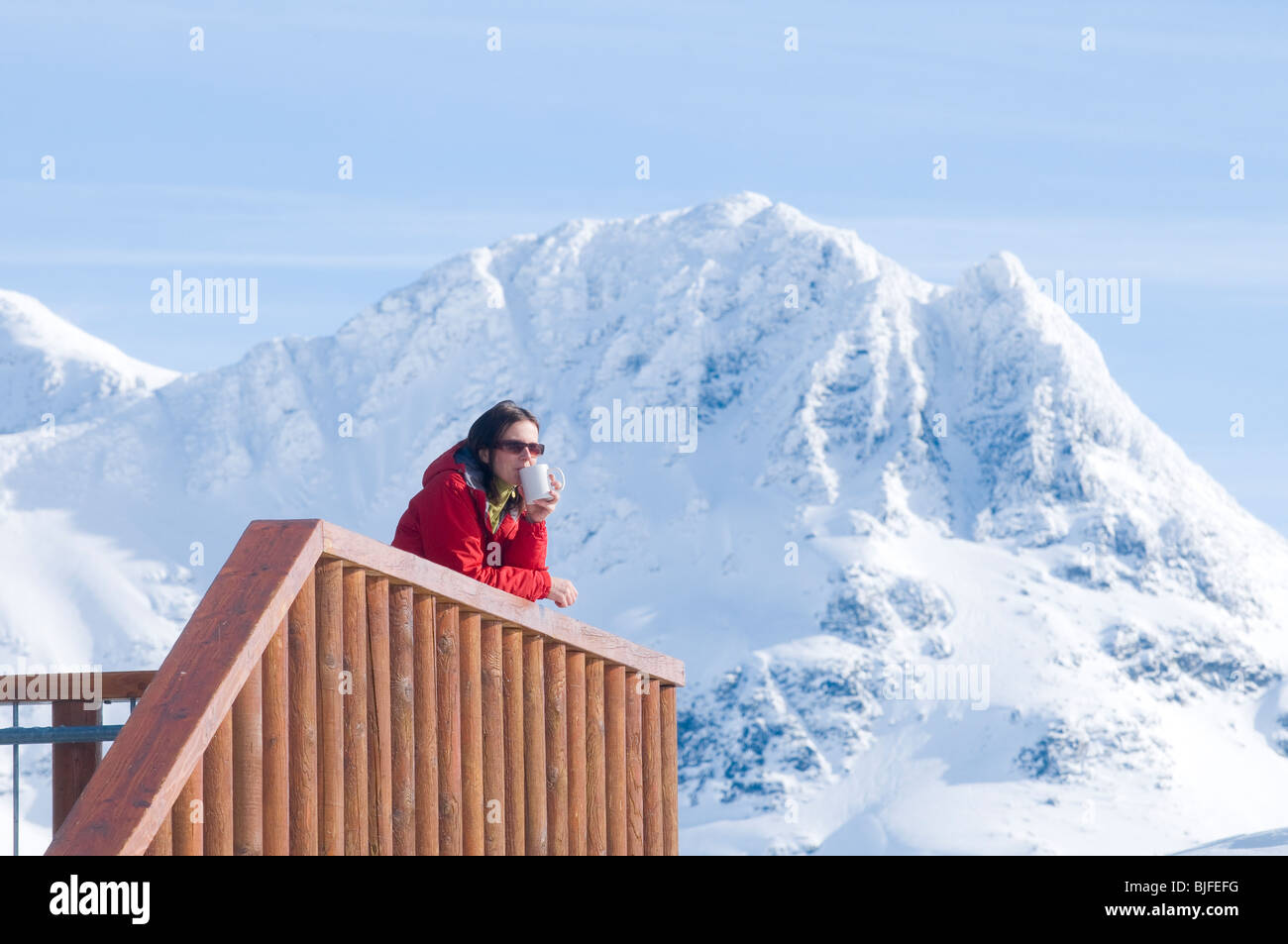 Il s'agit d'une image d'une femme en compagnie de ses matins dans l'espace alpin. Banque D'Images