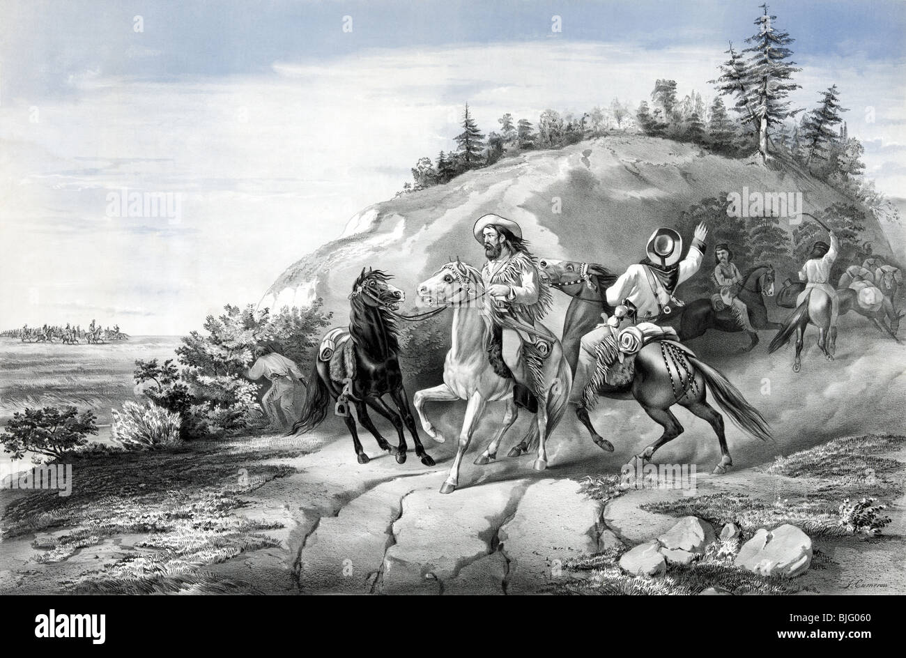 Print c1866 intitulé "Prendre la voie arrière - un quartier dangereux'. Il décrit les hommes blancs en évitant les Indiens. Banque D'Images