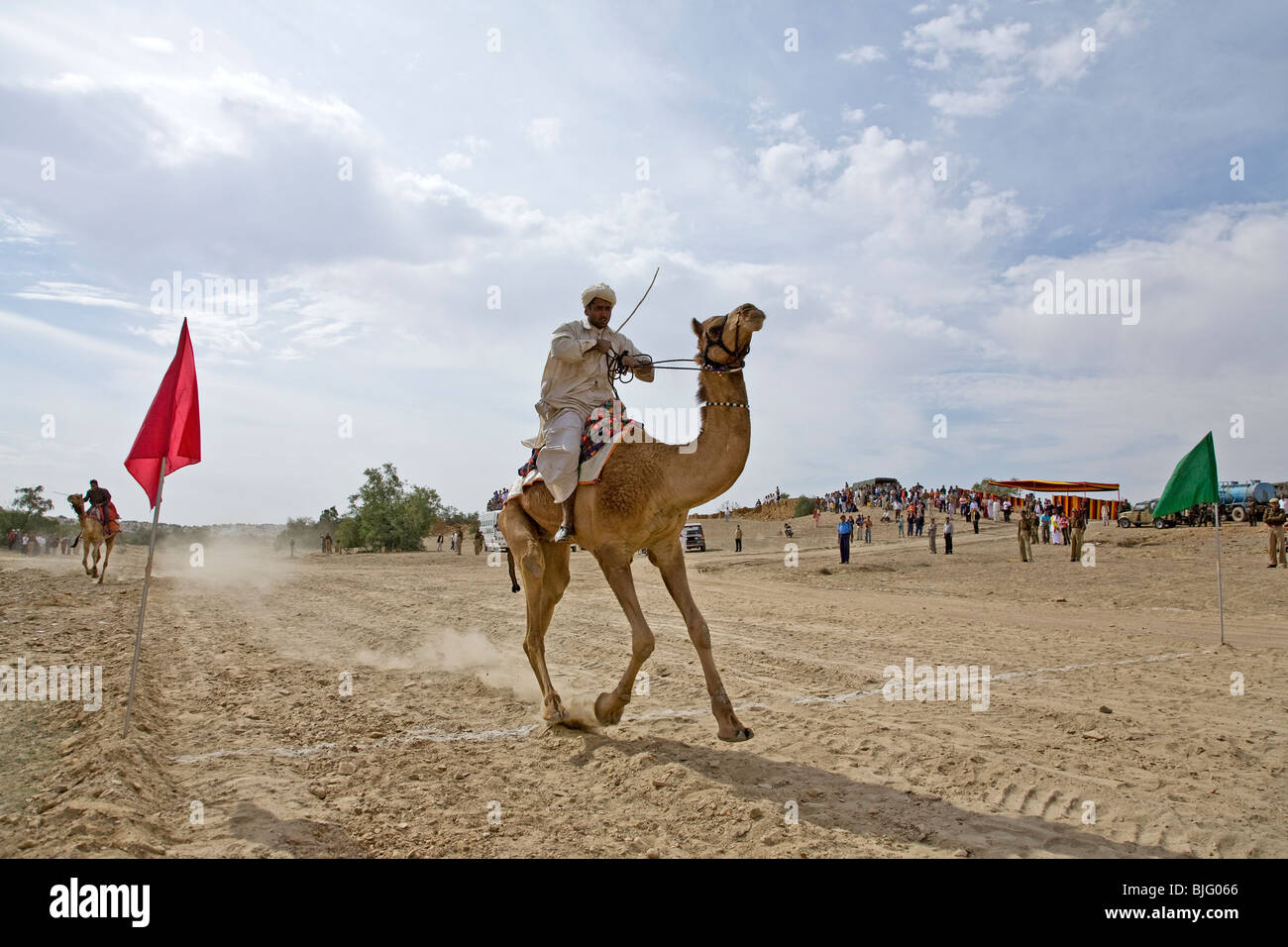 Course de chameaux. Les dunes de sable de Sam. Jaisalmer Desert Festival. Le Rajasthan. L'Inde Banque D'Images