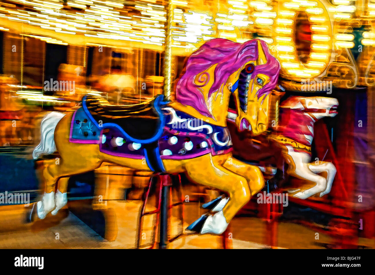 Effet spécial Pan Shot de carrousel de chevaux à la foire de l'État du Kentucky à Louisville (Kentucky) Banque D'Images