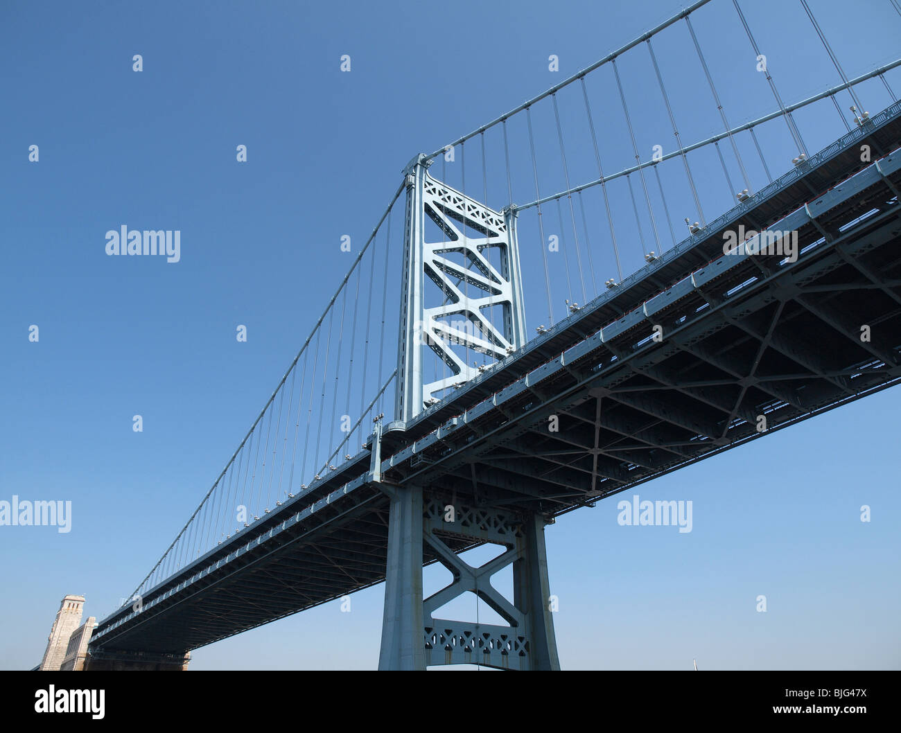 L'imposant pont Benjamin Franklin à Philadelphie en Pennsylvanie. Banque D'Images