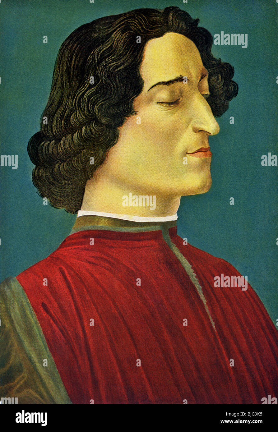 Ce portrait de Giuliano de Medici a été fait par Sandro Botticelli (ch. 1444-1510), l'artiste florentin de la Renaissance. Banque D'Images