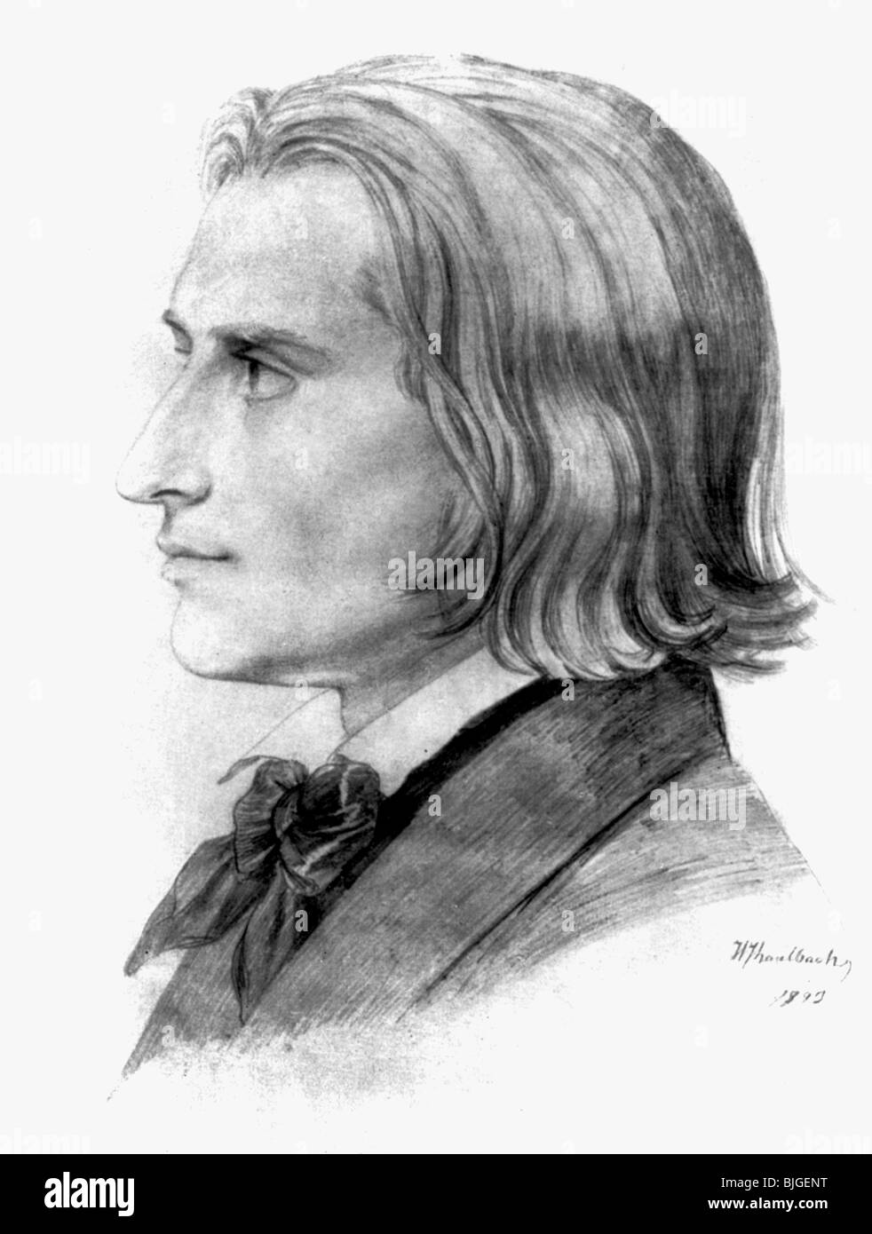 Liszt, Franz, 22.10.1811 - 31.7.1886, compositeur et pianiste hongrois, portrait, dessin de Wilhelm von Kaulbach, 1843, Banque D'Images