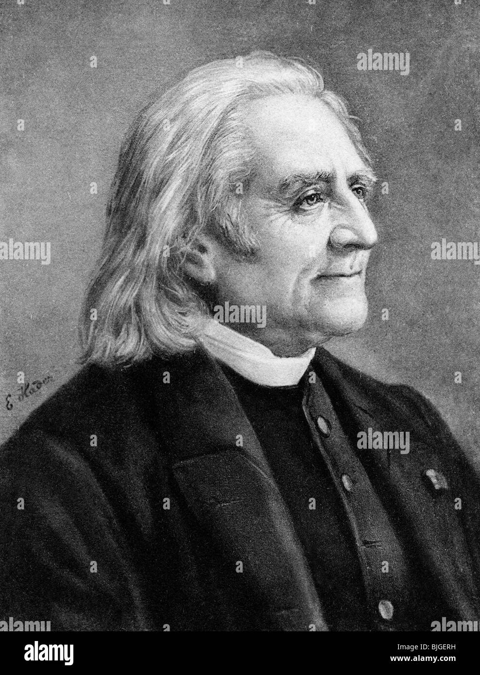 Liszt, Franz, 22.10.1811 - 31.7.1886, compositeur et pianiste hongrois, portrait après dessin de E. hader, vers 1885, Banque D'Images