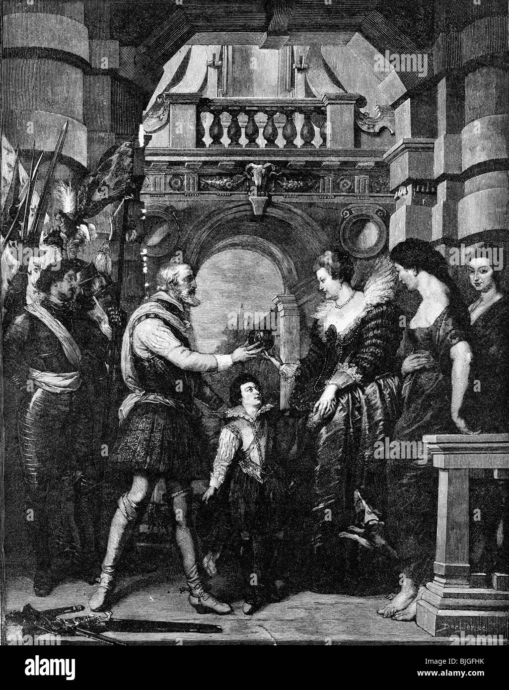 Maria dei Medici, 26.4.1573 - 3.7.1642, Reine Consort de France 17.12.1600 - 14.5.1610, est investi en tant que régent, Paris, 14.5.1610, gravure sur bois après peinture de Peter Paul Rubens, 1620/1625, l'artiste a le droit d'auteur , de ne pas être effacé Banque D'Images