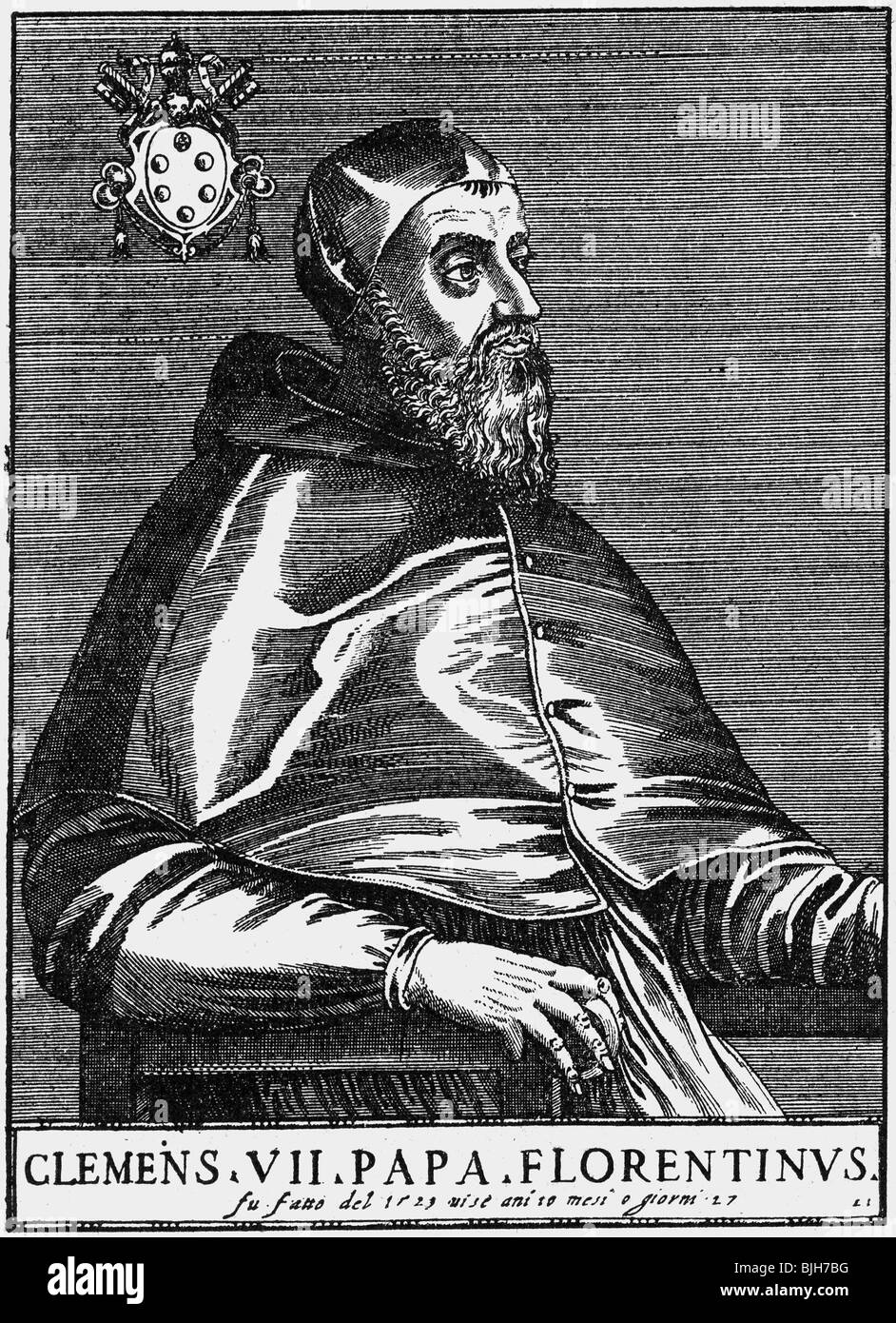 Clément VII (Giulio de Medici), 26.5.1478 - 25.9.1534, Pape 19.11.1523 - 25.9.1534, demi-longueur, coupe de bois, XVIIe siècle, , Banque D'Images