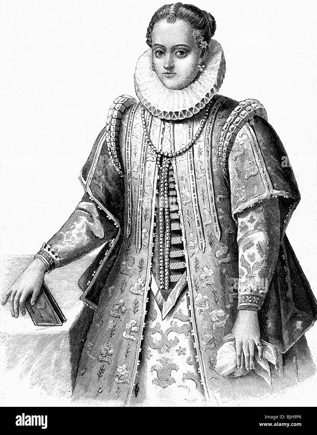 Este, Eleonora d', 1537 - 1581, noble italien, demi-longueur, gravure en bois, XIXe siècle, , Banque D'Images