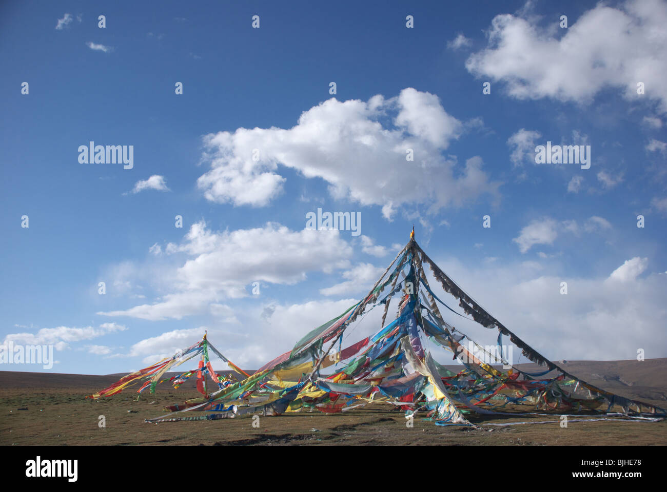 Drapeaux de prière tibetains Banque D'Images