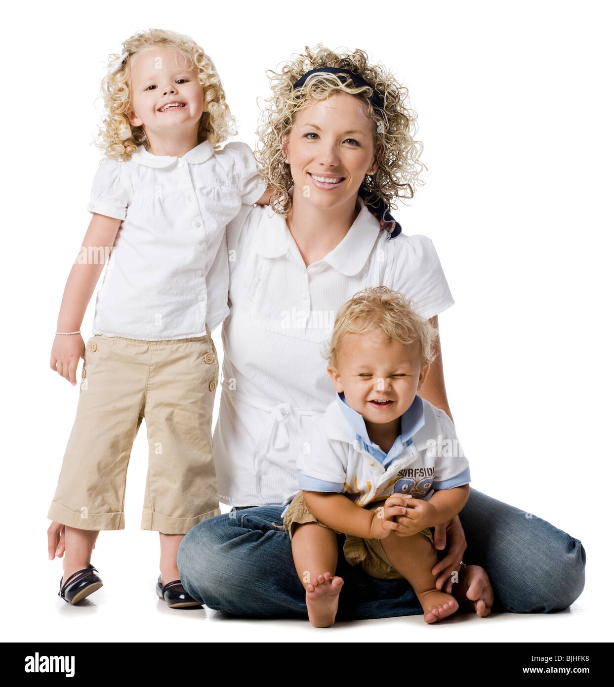 Jeune mère avec son fils et sa fille Banque D'Images