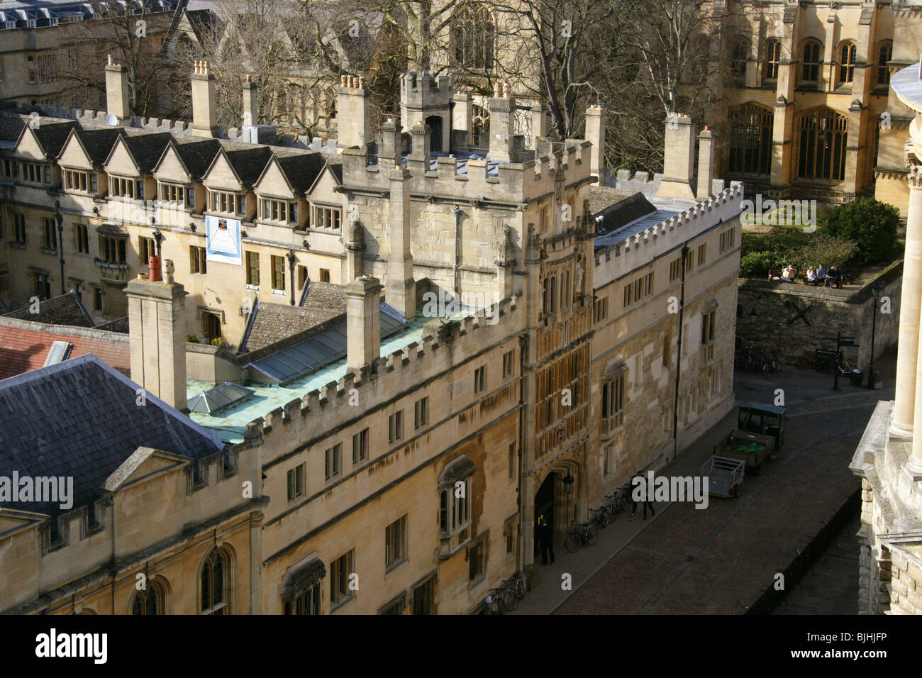 Brasenose College, Oxford University, Oxford, Oxfordshire, Angleterre. Vue depuis la tour de l'église St Mary. Banque D'Images