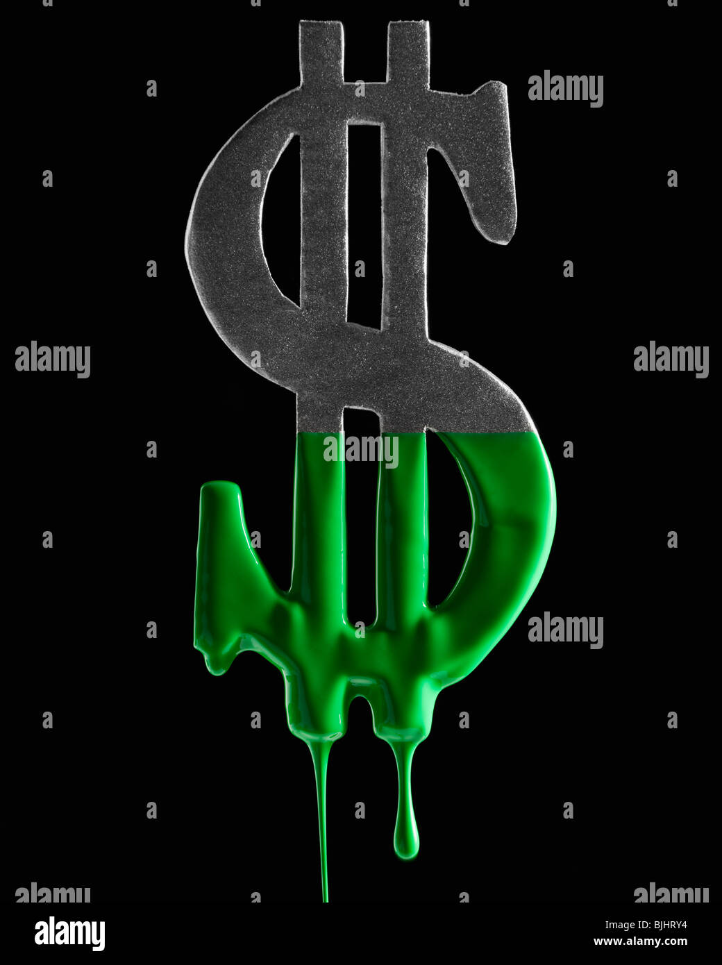 Le symbole du dollar américain dégoulinant de peinture verte Banque D'Images