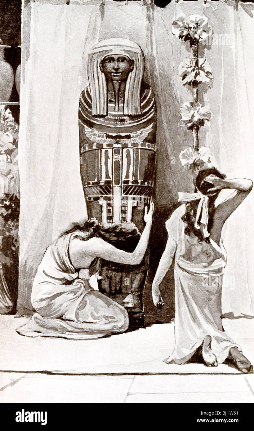 Peintre romantique anglais John Reinhard Weguelin (J.R.) (1849-1927) dépeint un deuil égyptiens décédé bien-aimé. Banque D'Images