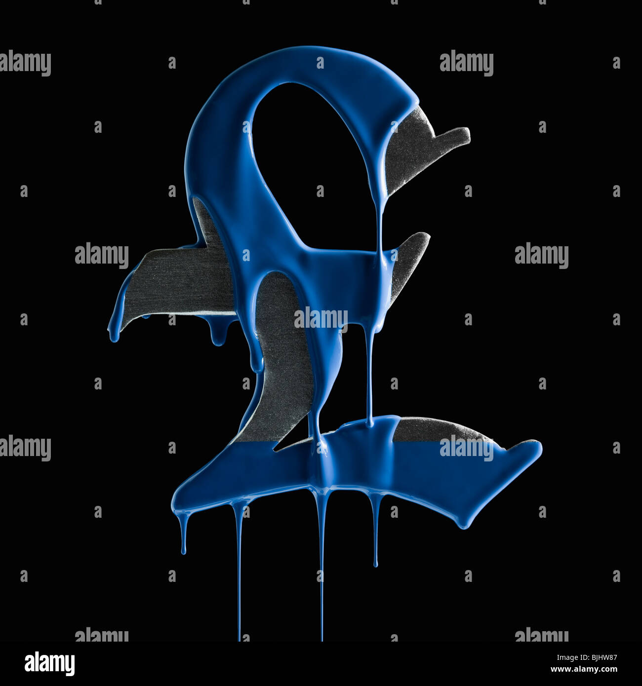 Symbole de la livre sterling couverts de peinture bleue Banque D'Images