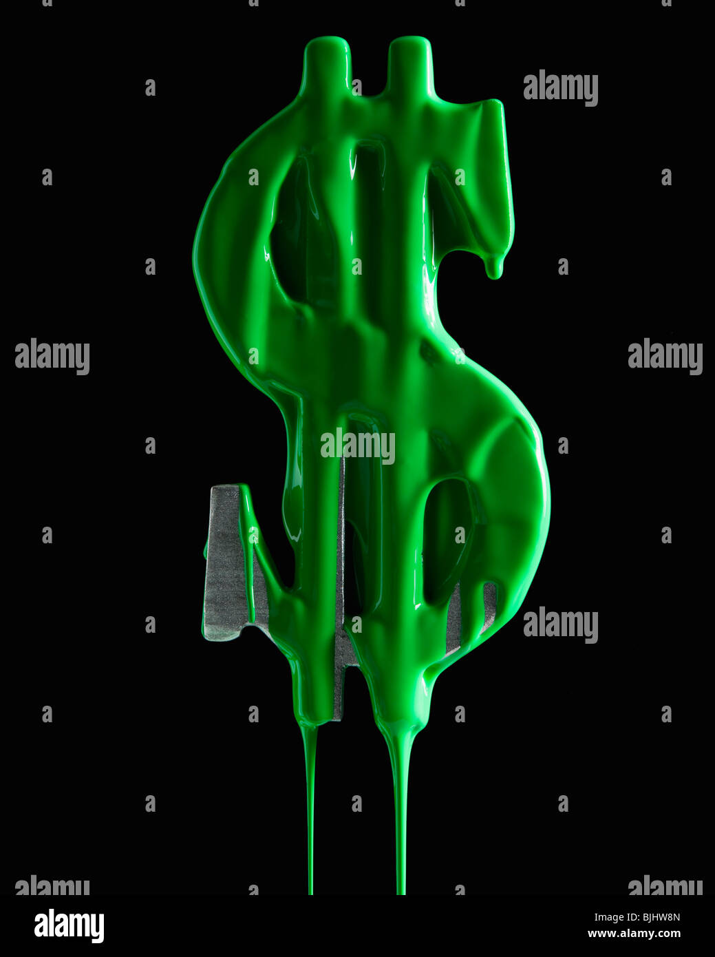 Le symbole du dollar américain dégoulinant de peinture verte Banque D'Images